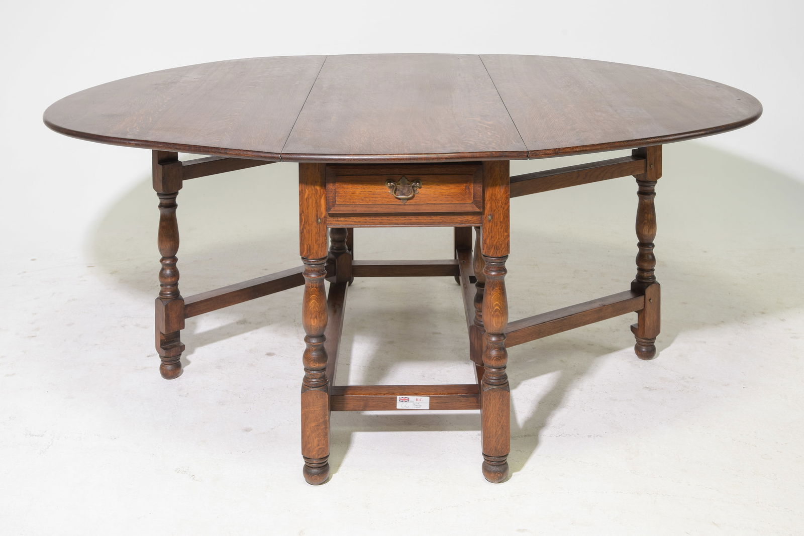 British Large Oak Drop Leaf Table with Drawer - 2