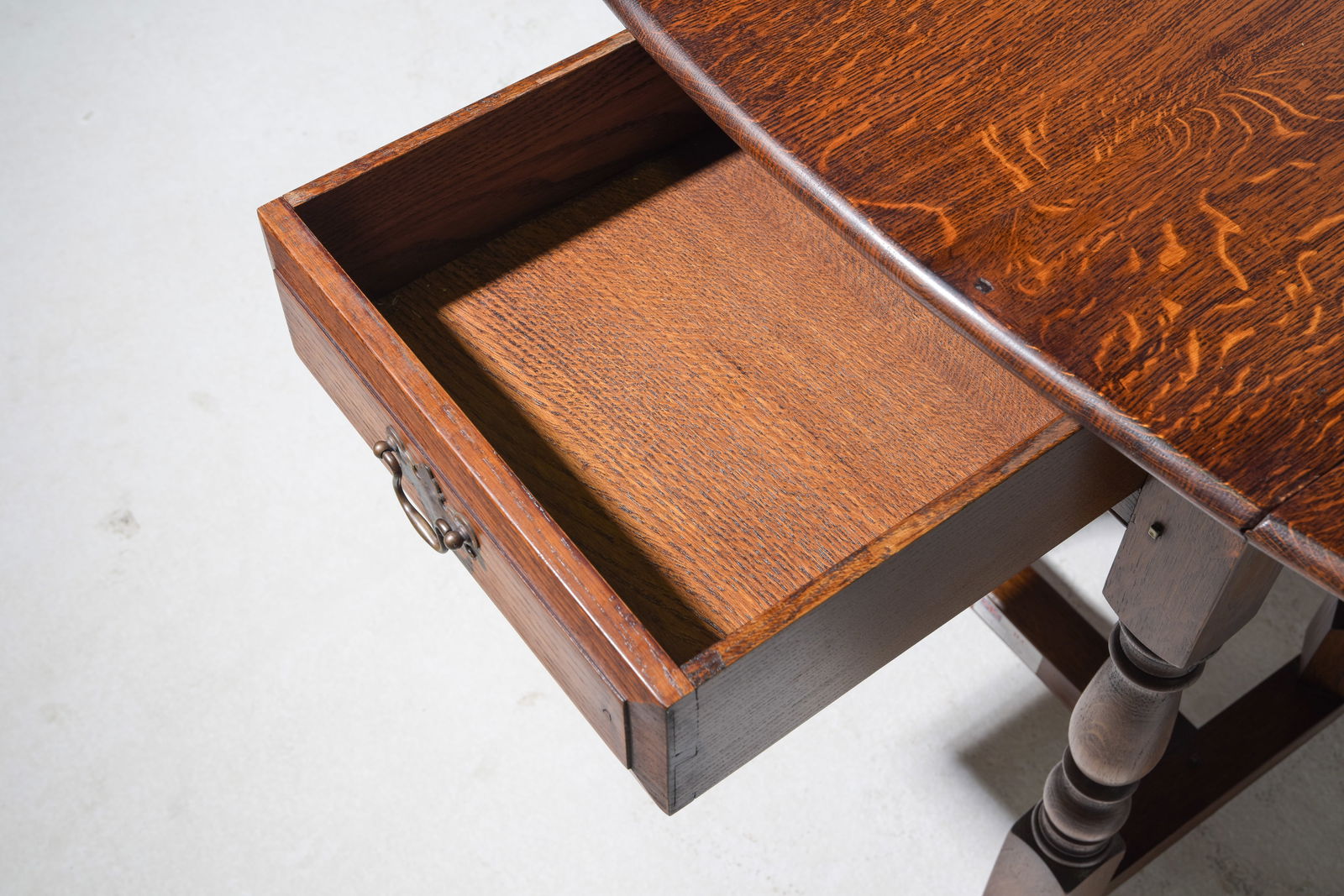 British Large Oak Drop Leaf Table with Drawer - 4