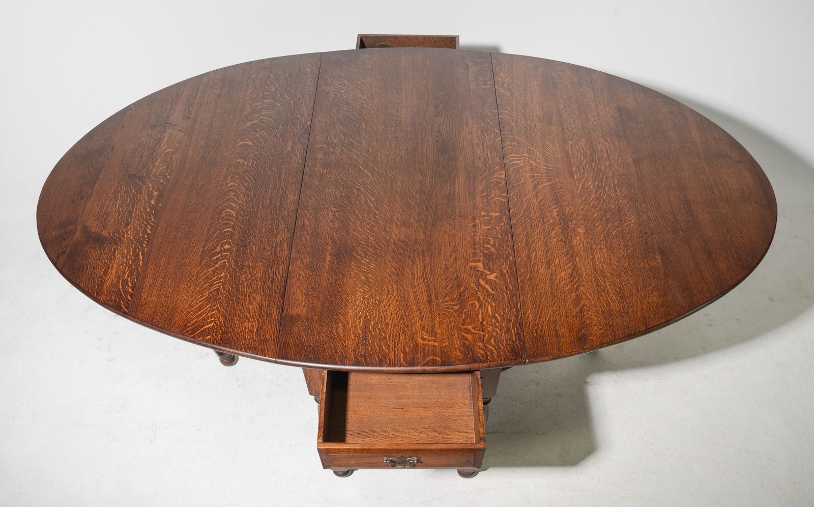 British Large Oak Drop Leaf Table with Drawer - 6