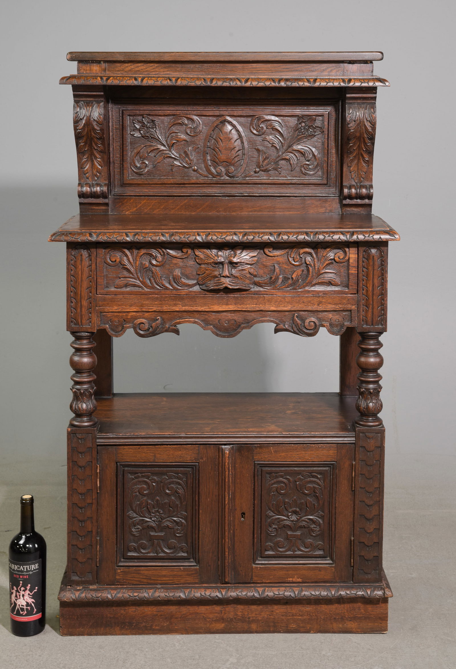 British Carved Oak Hall Table / Cabinet with Drawer (1 of 6)