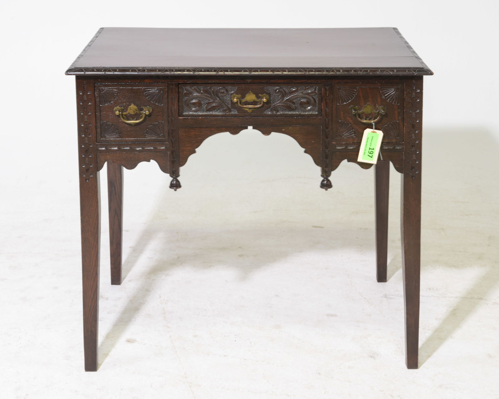 British Carved Oak Three Drawer Hall Table (1 of 5)