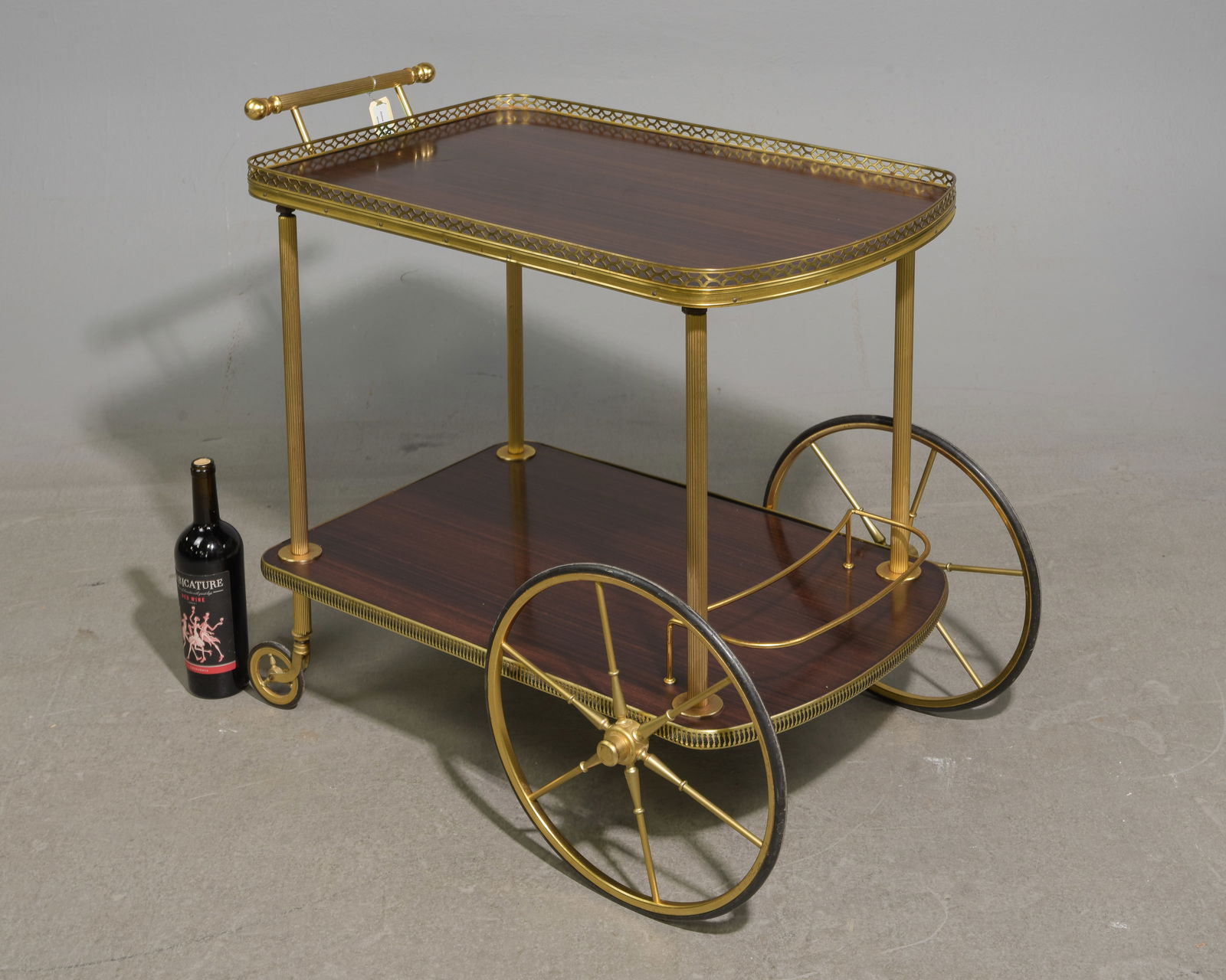 French Mahogany Two Tier Trolley / Cart: French Mahogany Two Tier Trolley / Cart - 29 in tall x 31 x 18.25