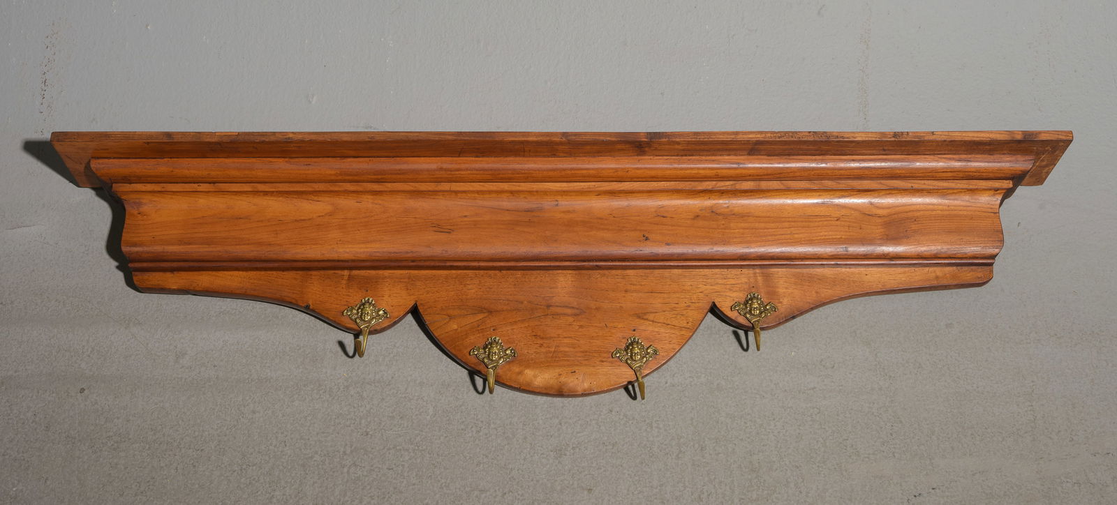 French Oak Wall Shelf / Rack with Hooks (1 of 3)