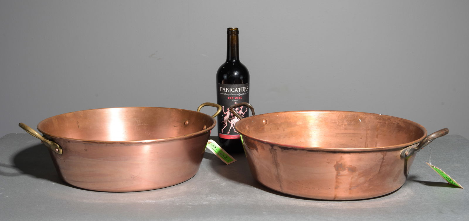 Two French Copper Jam Pans #1: Two French Copper Jam Pans - 5 in tall x 18.25 x 15 and 5 in tall x 17.25 x 14.5