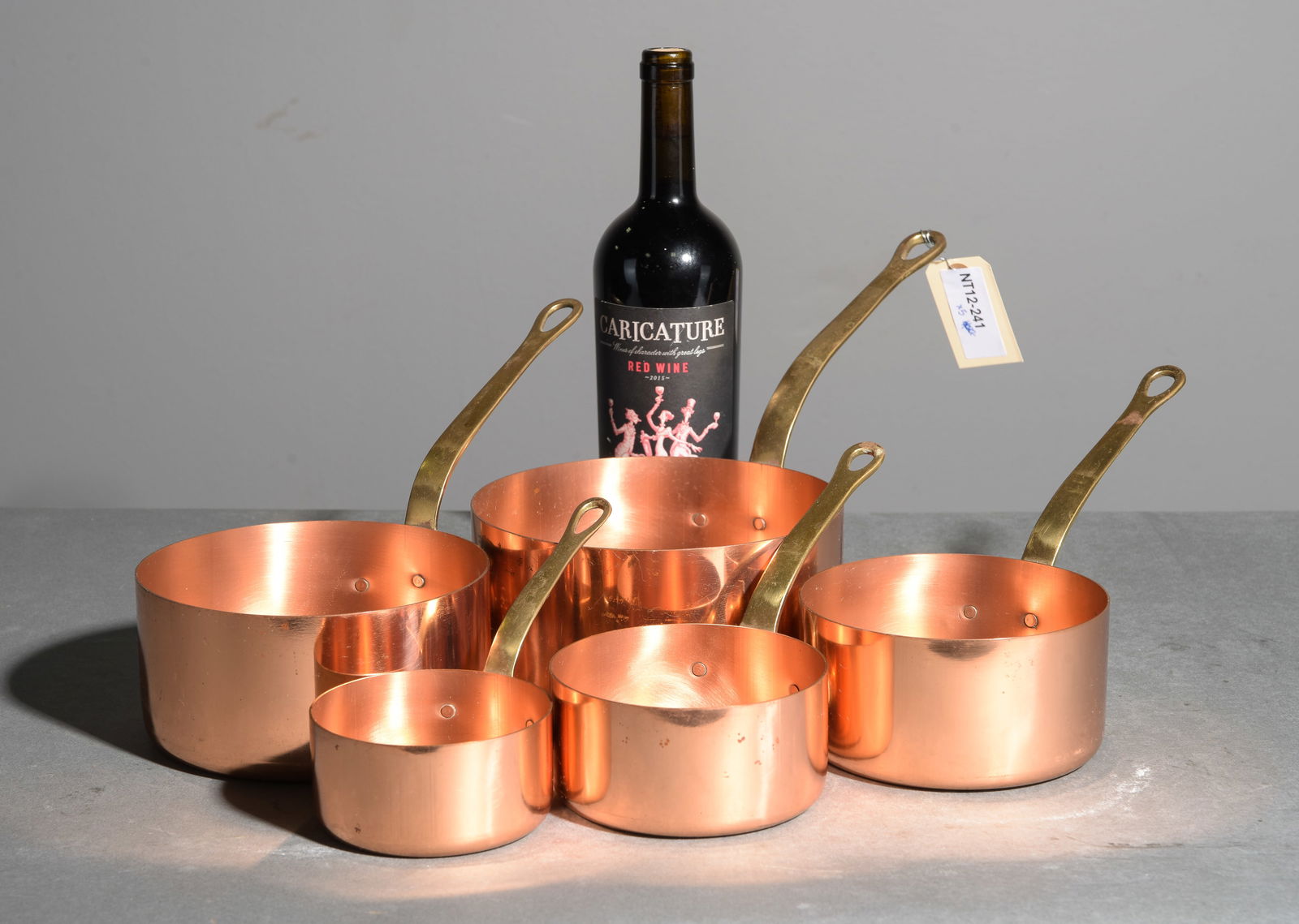 French Set of 5 French Copper Sauce Pans #5: French Set of 5 French Graduated Copper Sauce Pans - Largest is 7.75 in tall x 14.75 x 7.25