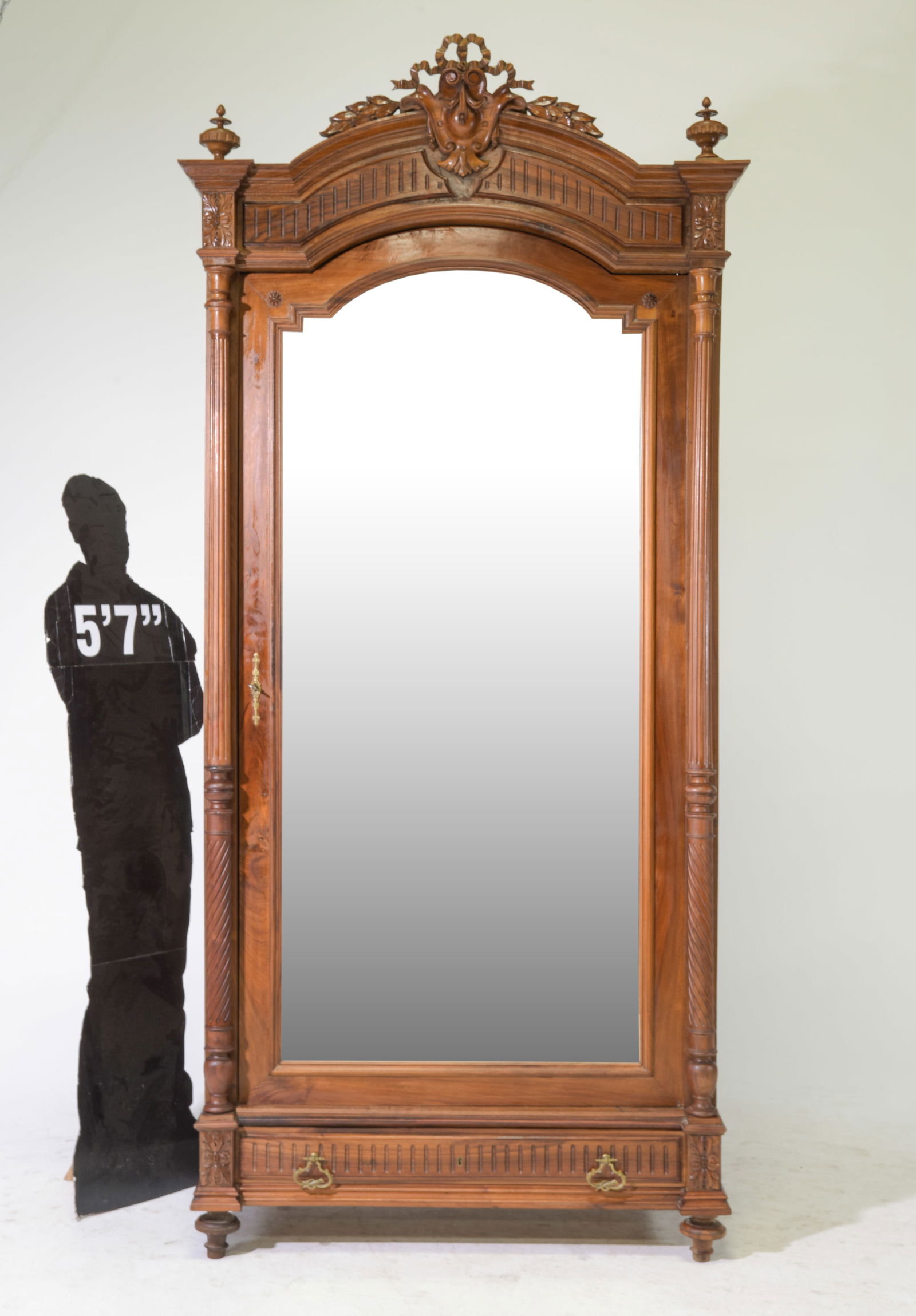 French Walnut Beveled Mirror Door Armoire: French Walnut Beveled Mirror Door Armoire - 101 in tall x 44.5 x 24 - This is 8.4 feet tall