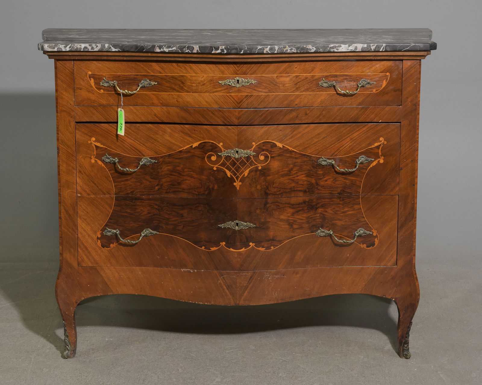French Marble Top Three Drawer Tall Chest (1 of 5)