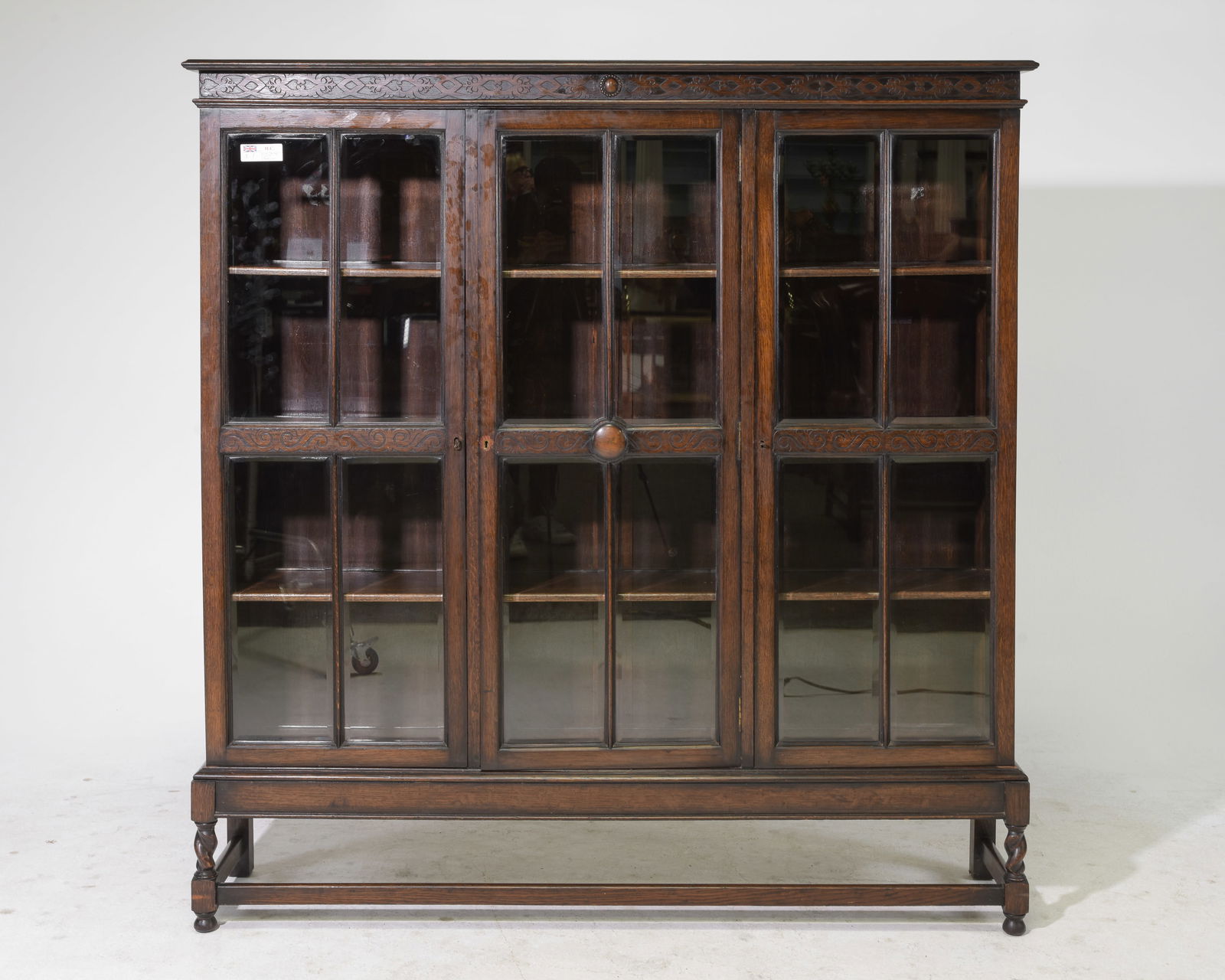British Oak Barley Twist Triple Door Bookcase (1 of 5)