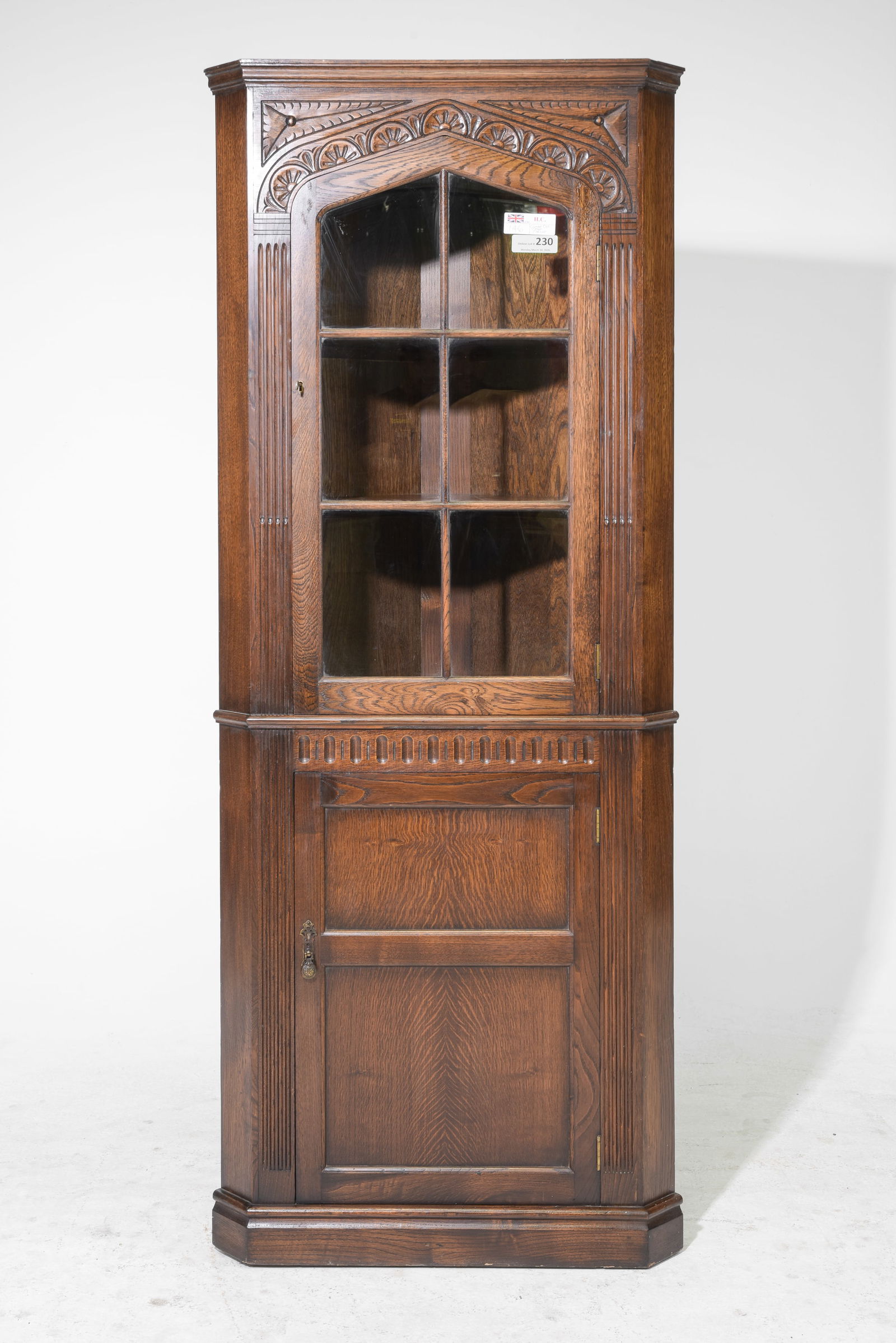 British Oak Corner Cabinet / Cupboard: British Oak Corner Cabinet / Cupboard c.1950's - 70 in tall x 28 x 16