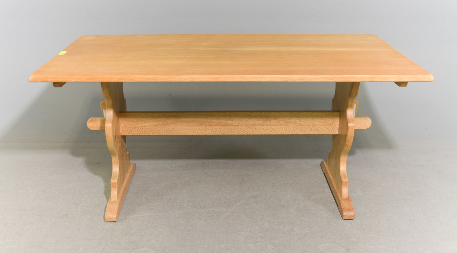 Danish Oak Trestle Base Dining Table: Danish Oak Trestle Base Dining Table - 28.5 in tall x 63.5 x 35, Floor to under is 27.5 inches and the space between the legs is 42 inches - Similar in style to / possibly by : S. Thrane & Son /