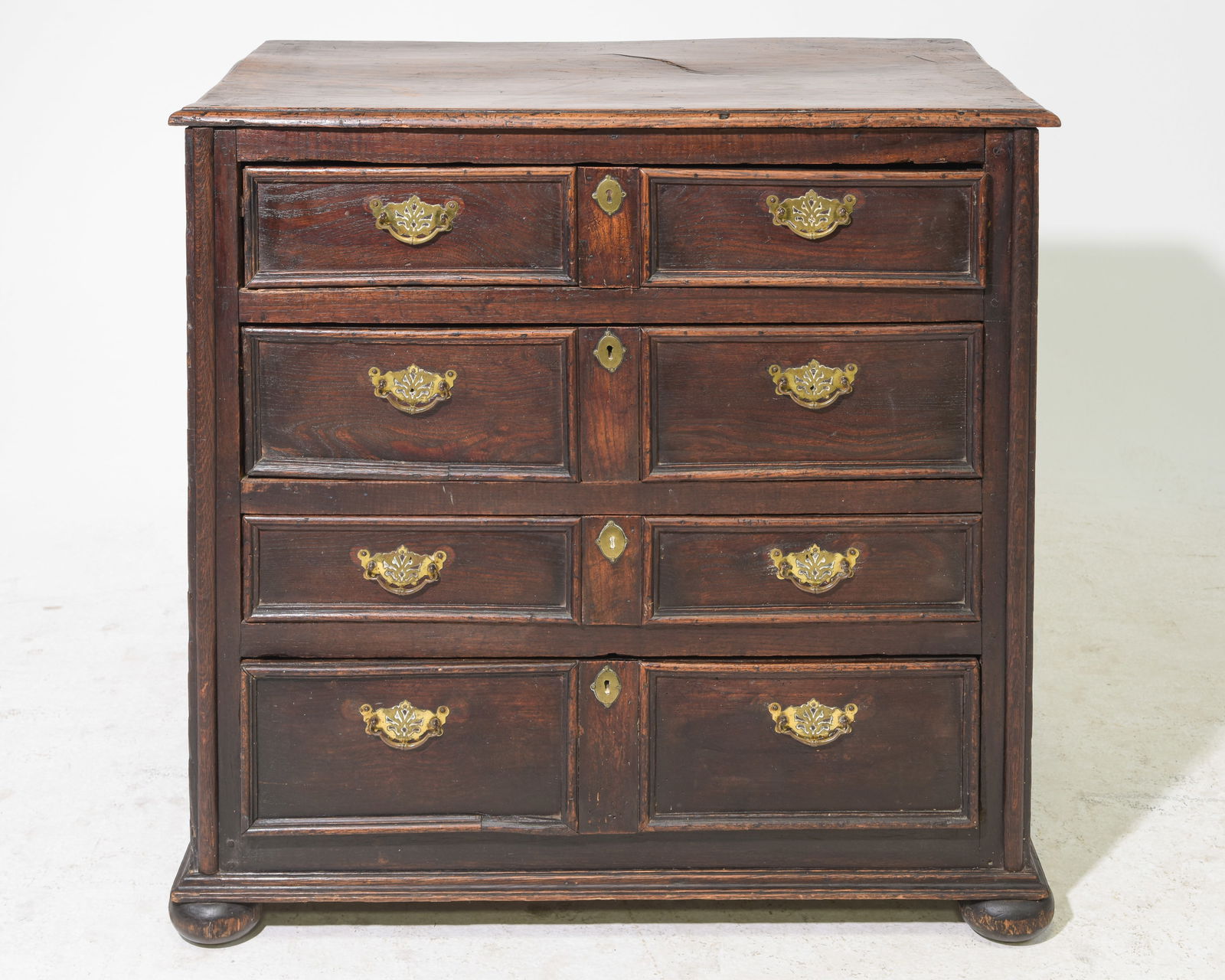 Georgian Oak Four Drawer Chest on Bun Feet: Georgian Oak Four Drawer Chest on Bun Feet c.1880's-1900 - 34 in tall x 35 x 20