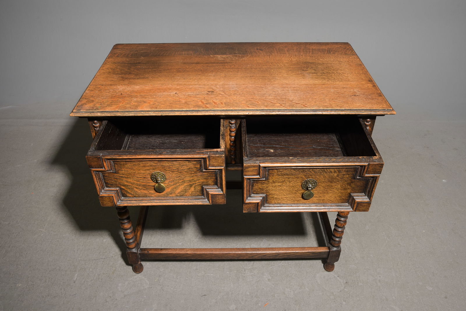 Jacobean Oak Two Drawer Hall Table - 2