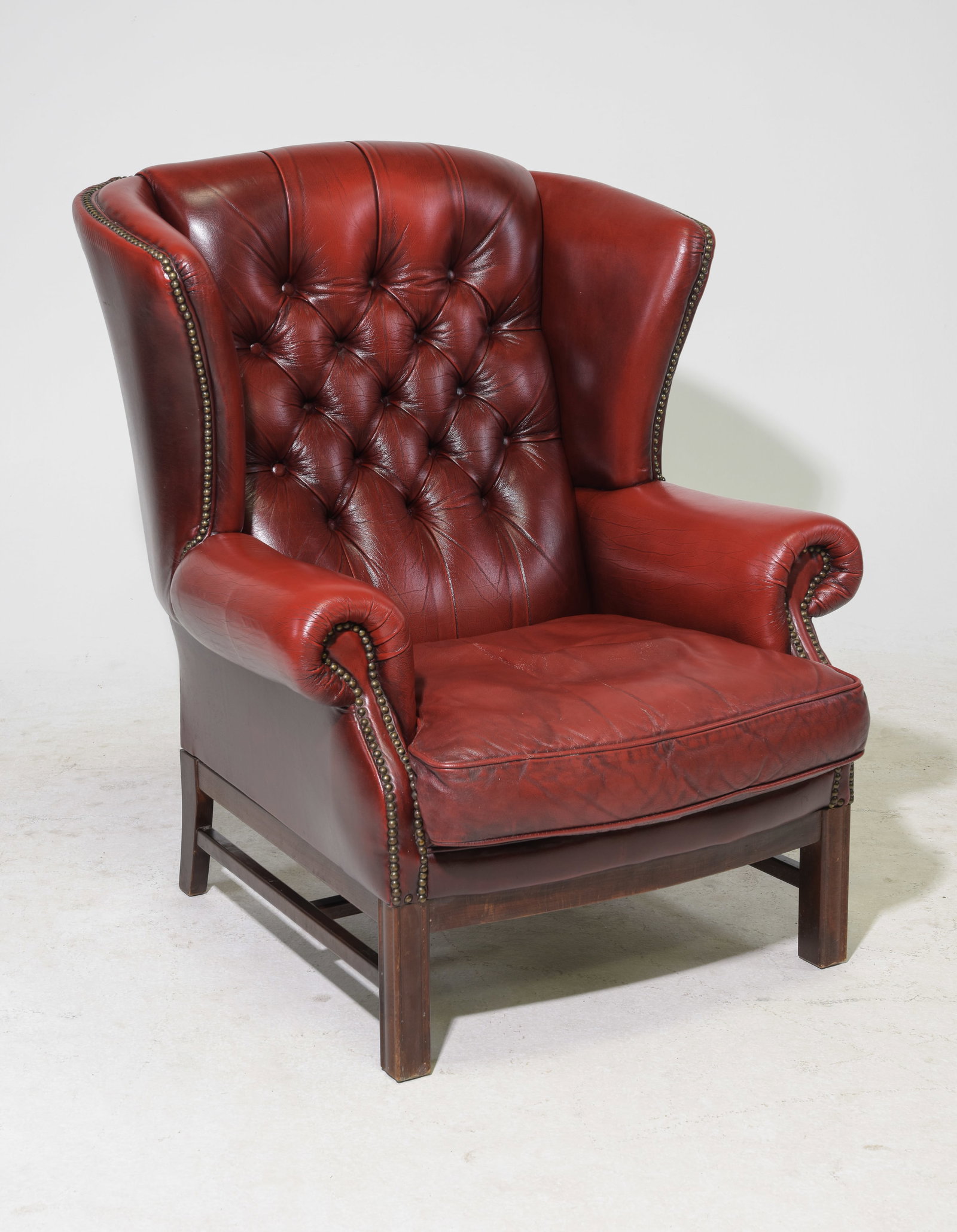 British Red Leather Chesterfield Wing Back Arm Chair (1 of 4)