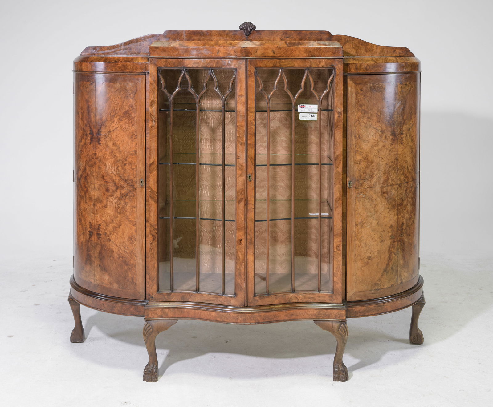 British Walnut Ball & Claw Display Cabinet #1: British Walnut Ball & Claw Display Cabinet c.1930's-40's - 55.5 in tall x 61 x 17.5