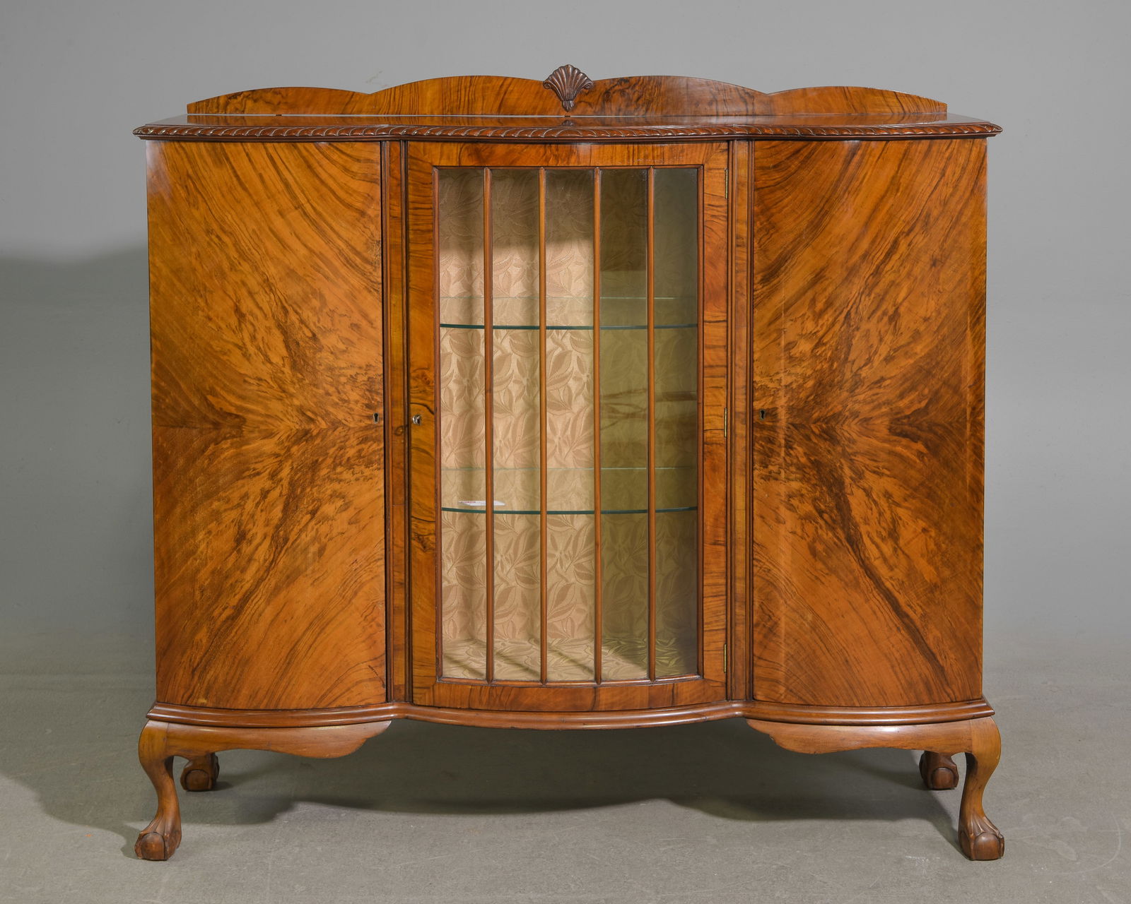 British Walnut Ball & Claw Display Cabinet #2: British Walnut Ball & Claw Display Cabinet c.1930's-40's - 49 in tall x 53 x 15