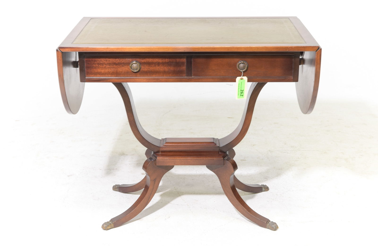 British Mahogany Leather Top Drop Sided Writing Table (1 of 5)