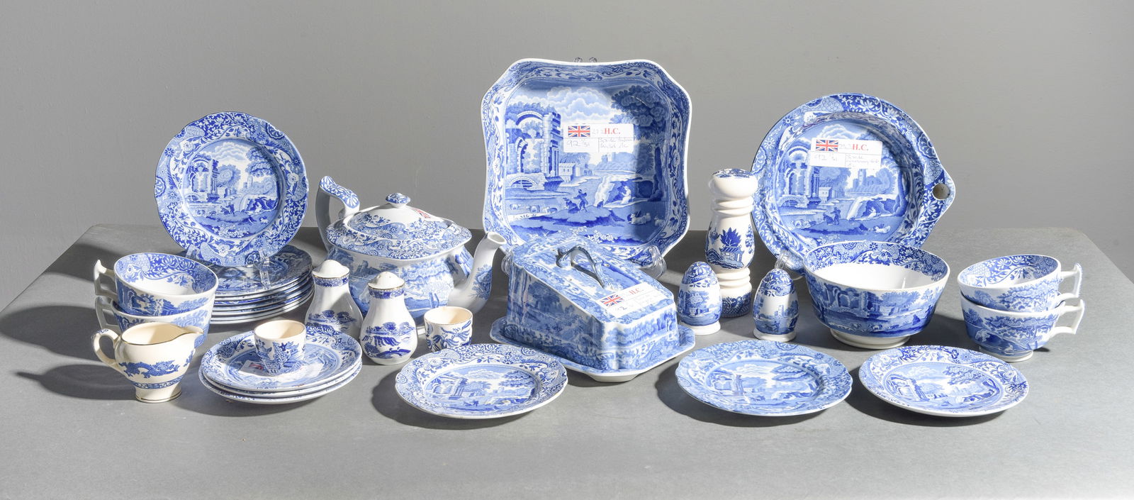 31pcs Assorted Blue & White China: 31pcs Assorted Blue & White China - Some is marked Spode - Cheese dish is 4 in tall x 6 x 8