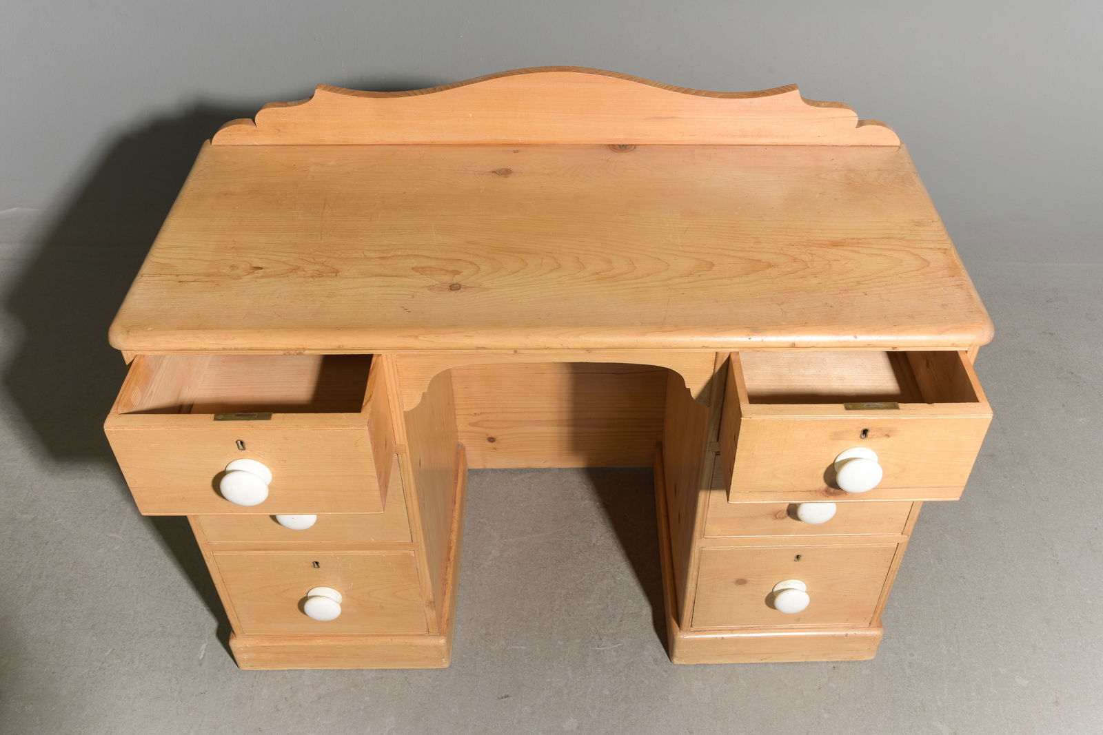British Pine Six Drawer Desk c.1930's - 2