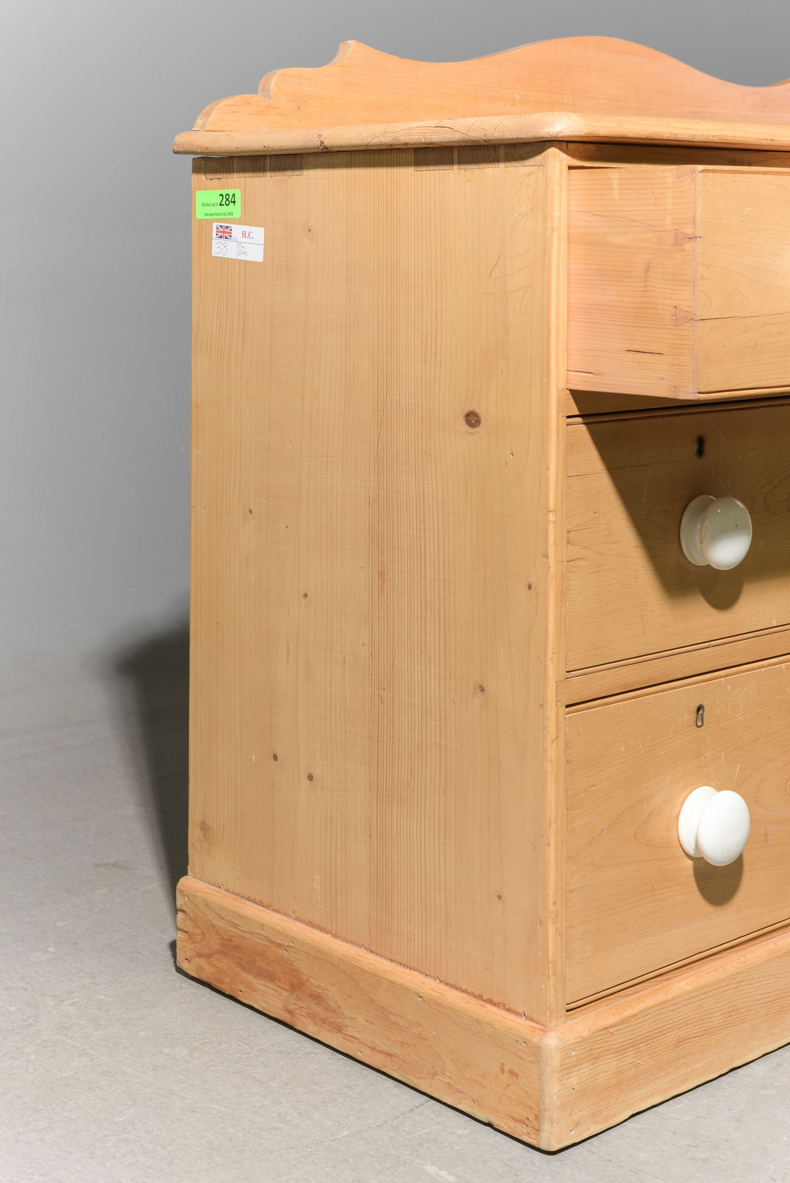 British Pine Six Drawer Desk c.1930's - 4