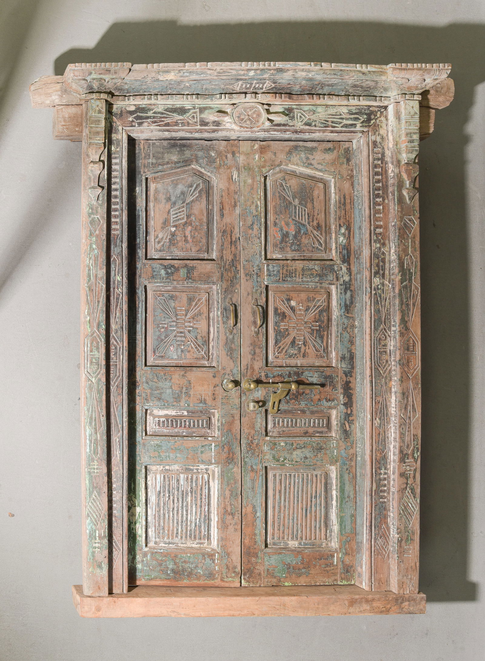 Large Painted Door with Brass Hardware: Large Painted Door with Brass Hardware - 87.5 in tall x 70 x 6