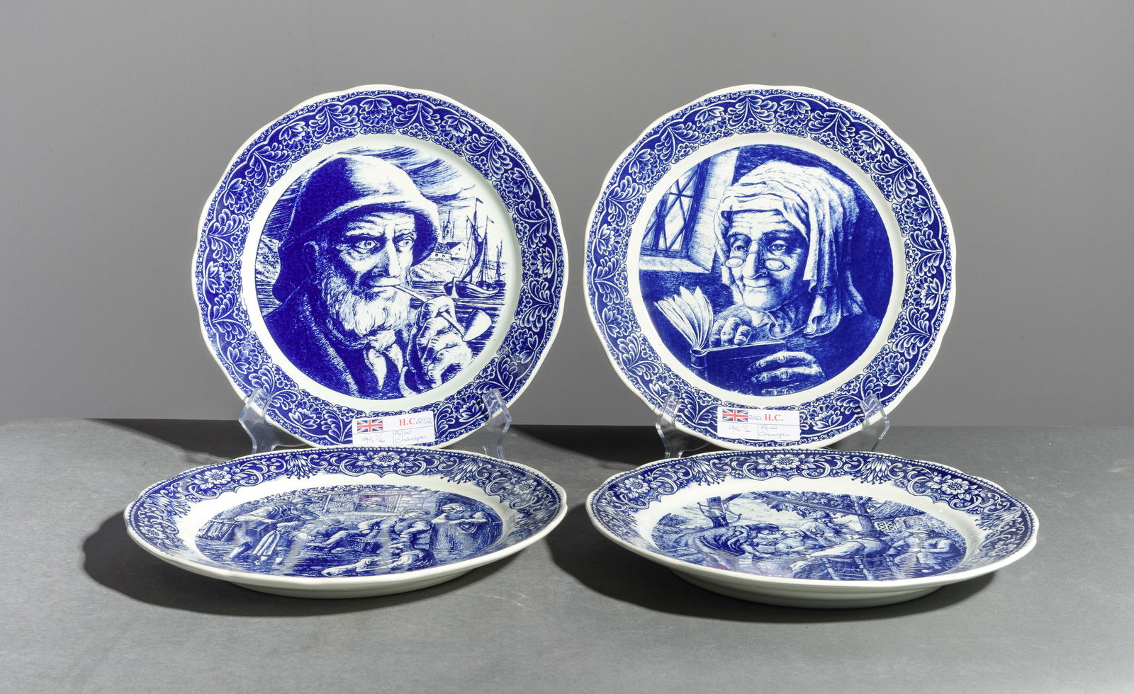 Four Blue & White "Boch" Chargers / Round Platters: Four Blue & White "Boch" Chargers / Round Platters - 1.5 in tall x 13.5 inch diameter each