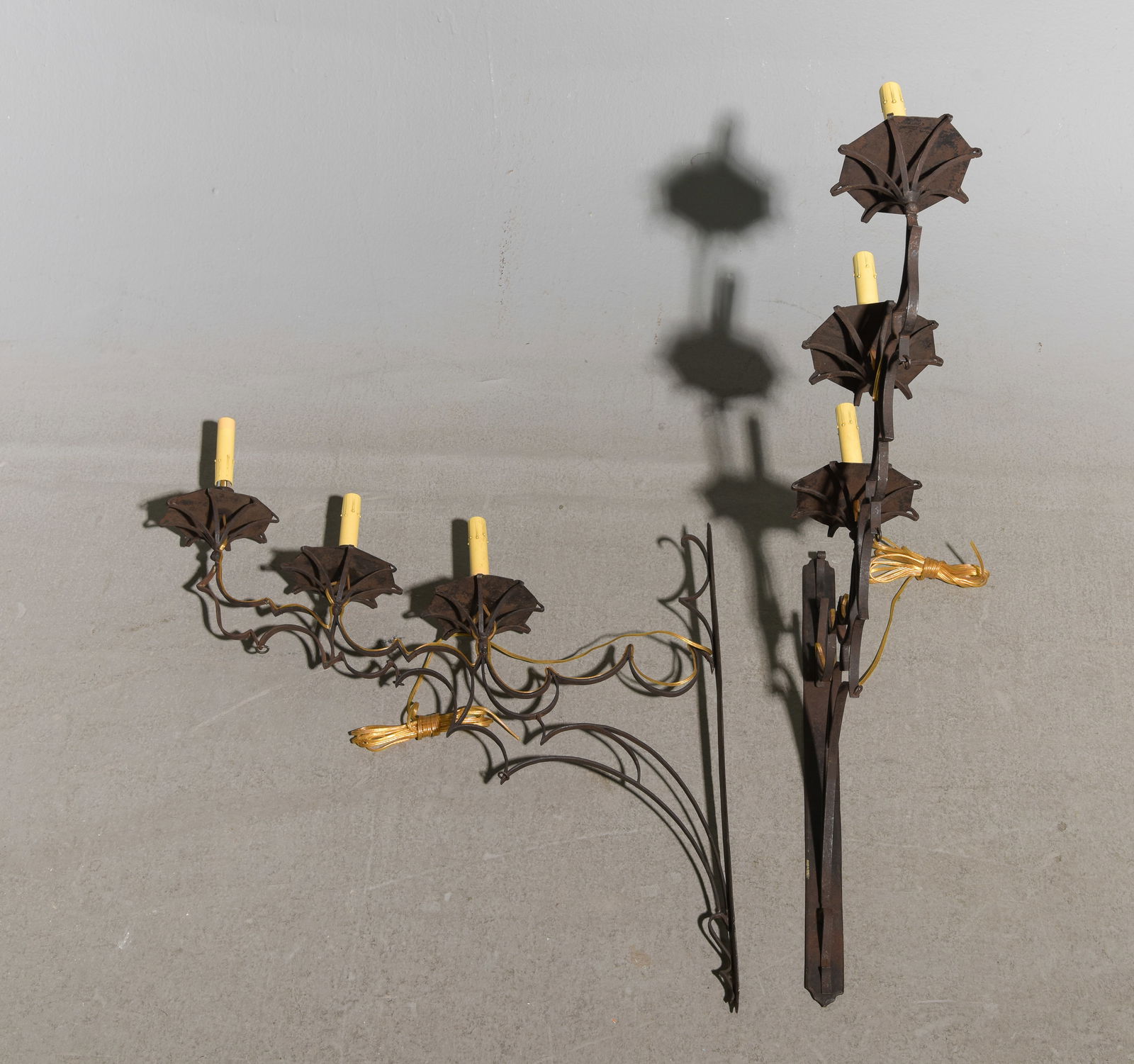 Pair of Large Three Light Metal Sconces: Pair of Large Three Light Metal Sconces - 25 in tall x 5 x 28 each