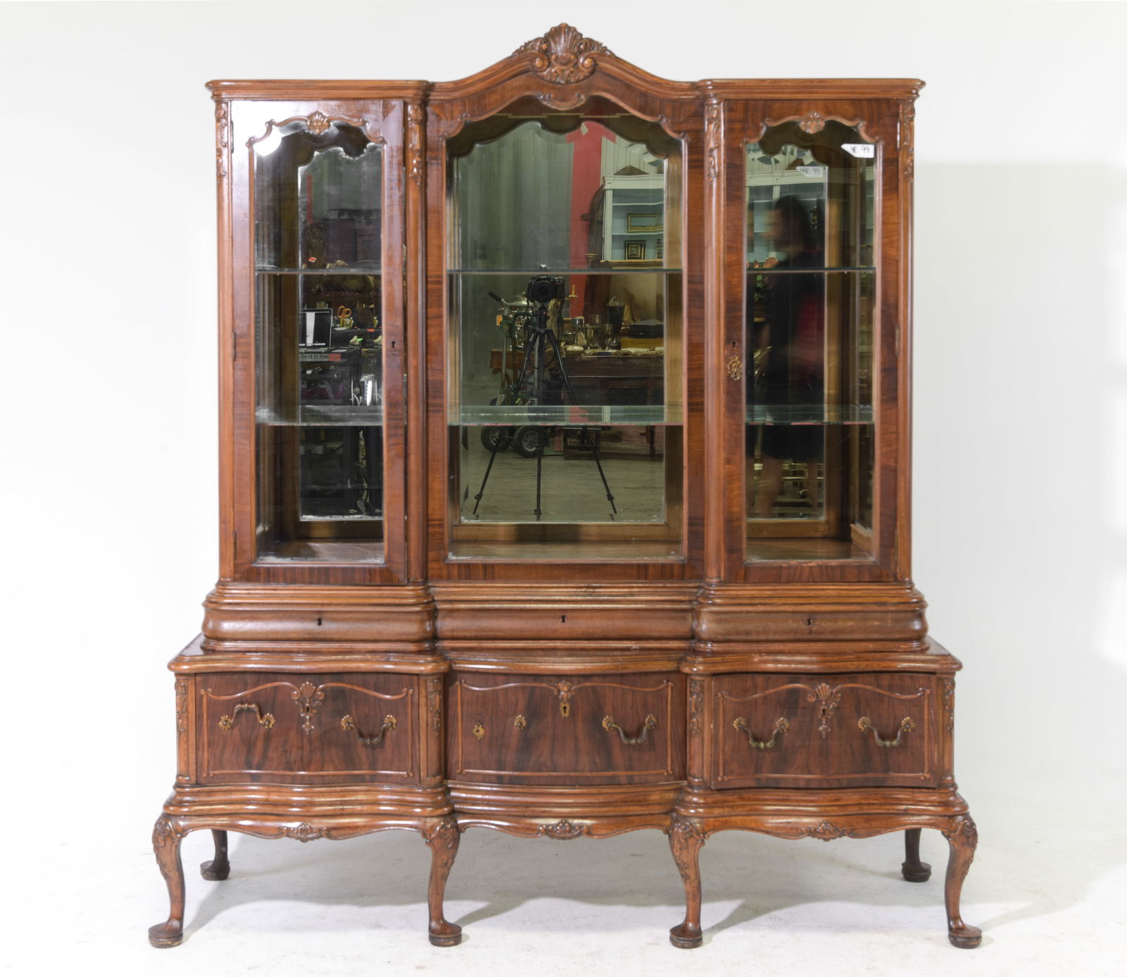 French Style China / Display Cabinet: French Style China / Display Cabinet with Mirror Back - 76 in tall x 65 x 18.5