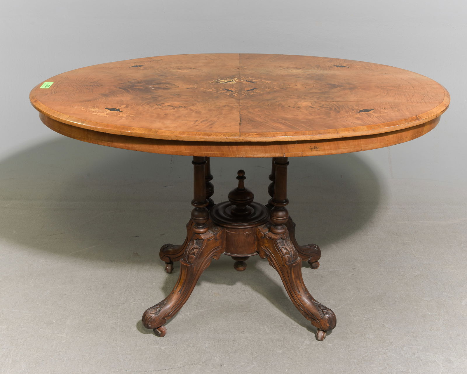 Marquetry Inlaid Walnut Oval Entry Table (1 of 6)