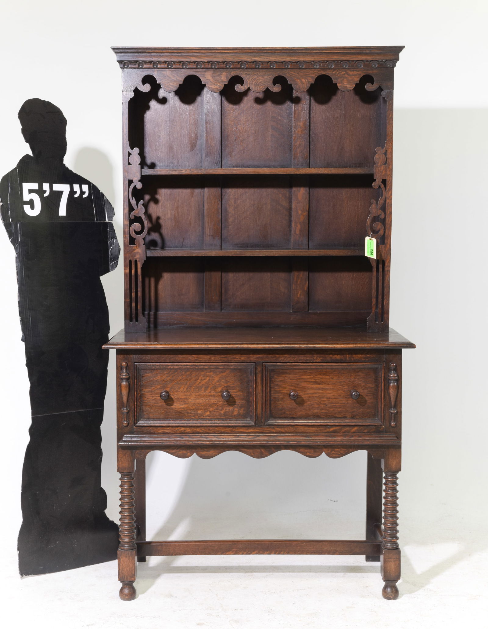 Jacobean Oak Petite Welch / Plate Rack Dresser: Jacobean Oak Petite Welch / Plate Rack Dresser c.1930's-40s - 71.25 in tall x 39 x 18