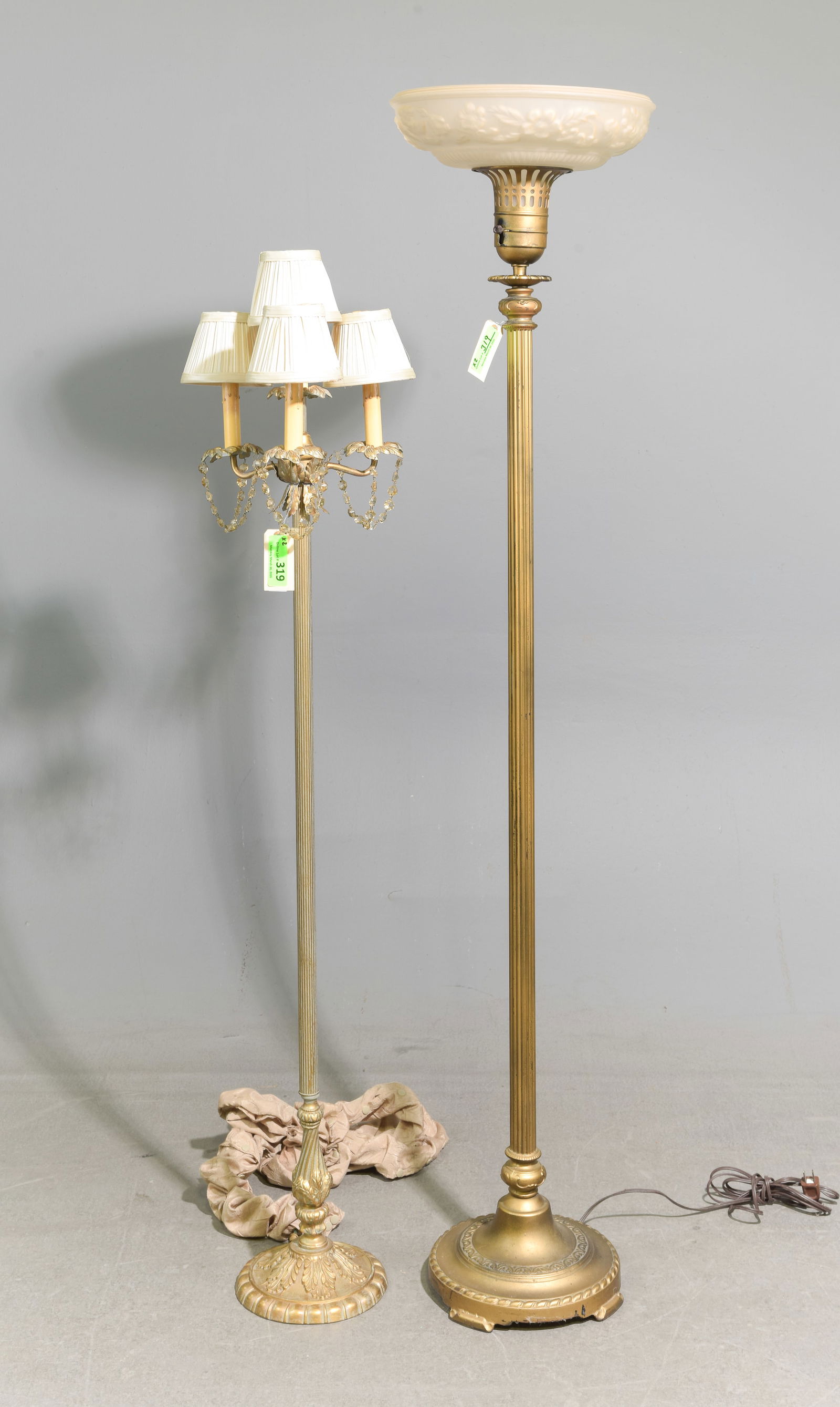 2 French Style Floor Lamps: 2 French Style Floor Lamps - 62.5 in tall x 14.5 inch diameter and 54.5 x 11.5 x 11.5