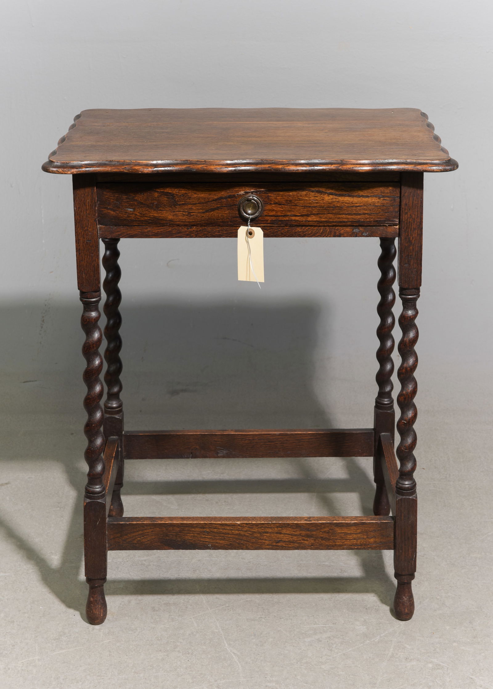 British Oak Barley Twist Occasional Table with Drawer: British Oak Barley Twist Occasional Table with Drawer c.1930's-40's - 28.5 in tall x 23.5 x 16.5