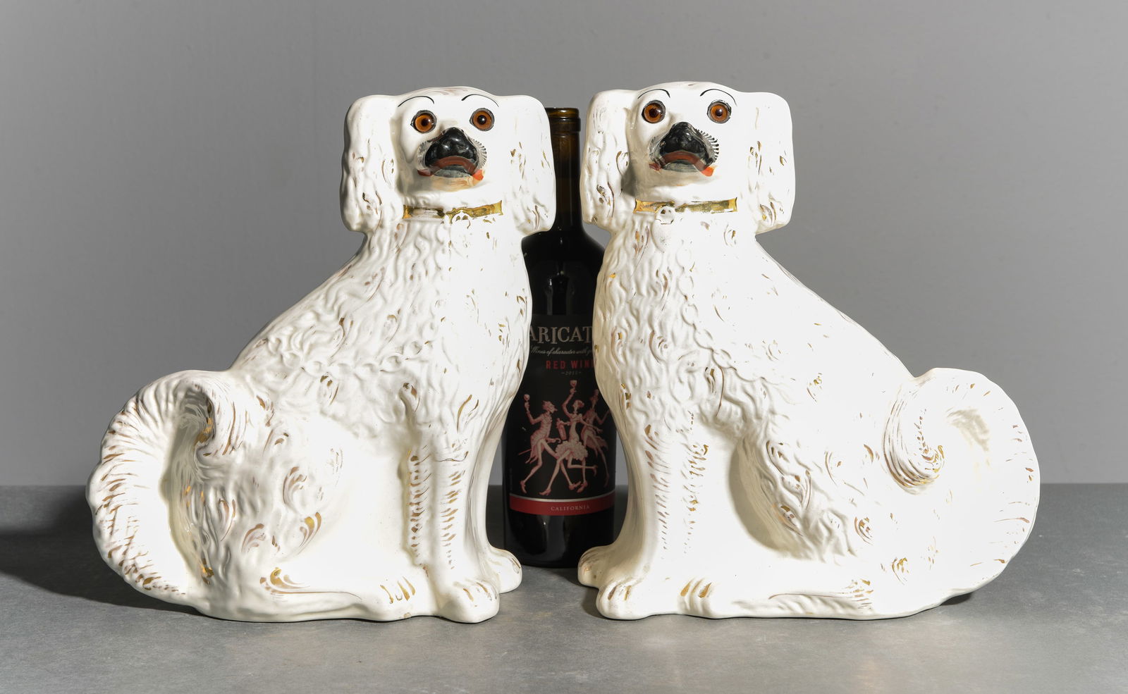 2 Staffordshire Large King Charles Dogs with Glass Eyes: Staffordshire Large Pair of King Charles Dogs with Glass Eyes - 12 in tall x 10 x 4 each