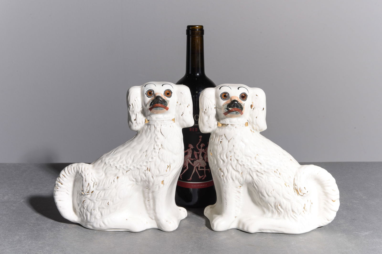2 Staffordshire King Charles Dogs with Glass Eyes: 2 Staffordshire King Charles Dogs with Glass Eyes - 8.5 in tall x 8 x 3 each