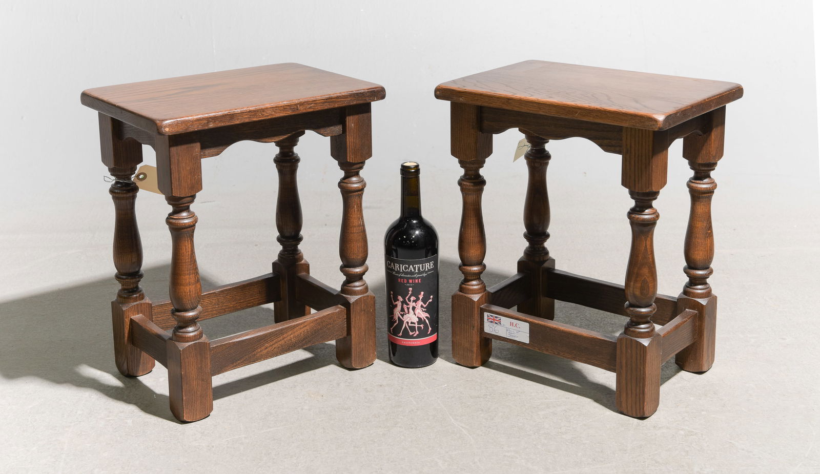 British Petite Oak Pair of Stools c.1930's: British Petite Oak Pair of Stools c.1930's-40's - 16 in tall x 14 x 10 each