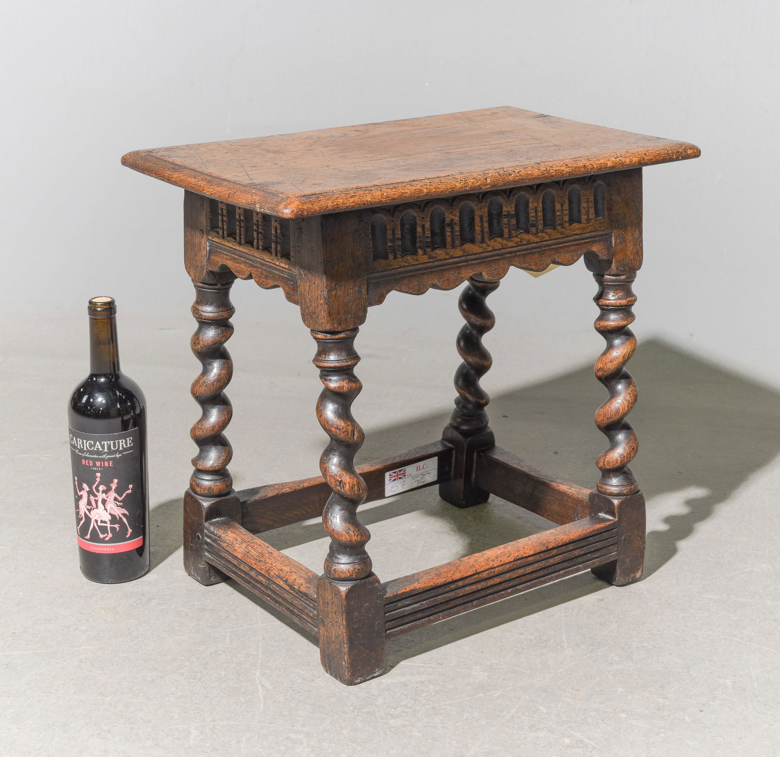 British Oak Barley Twist Joint Stool c.1920's: British Oak Barley Twist Joint Stool c.1920's - 18 in tall x 20 x 11.5