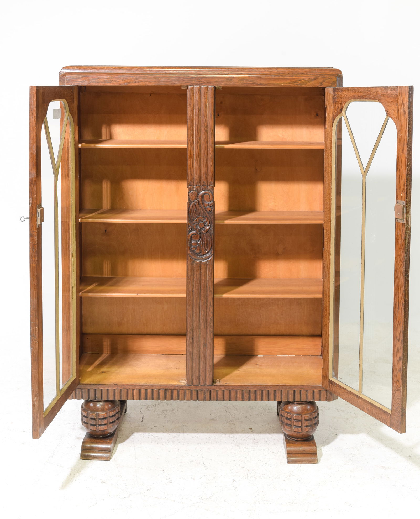 British Oak Double Door Bookcase c.1930's - 2