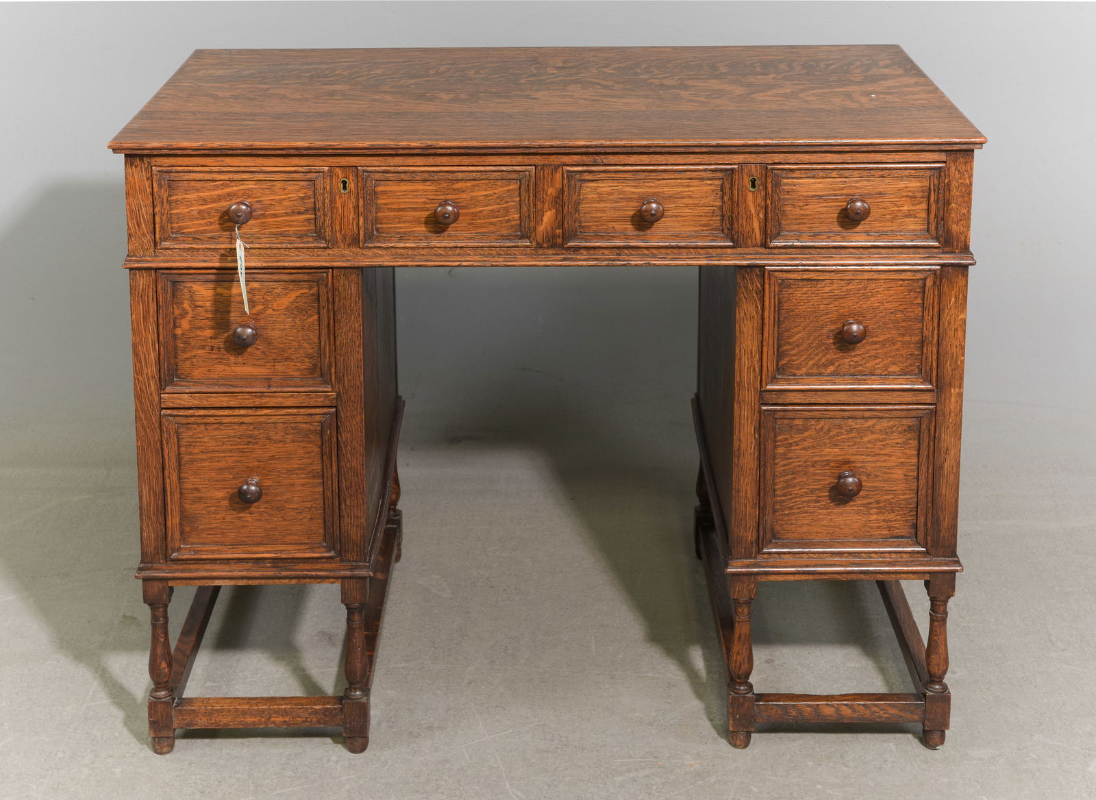 Jacobean Oak Desk with Drawers c.1930's: British Jacobean Oak Desk with Drawers c.1930's-40's - 29.5 in tall x 36 x 20.5, Kneehole is 24 x 15
