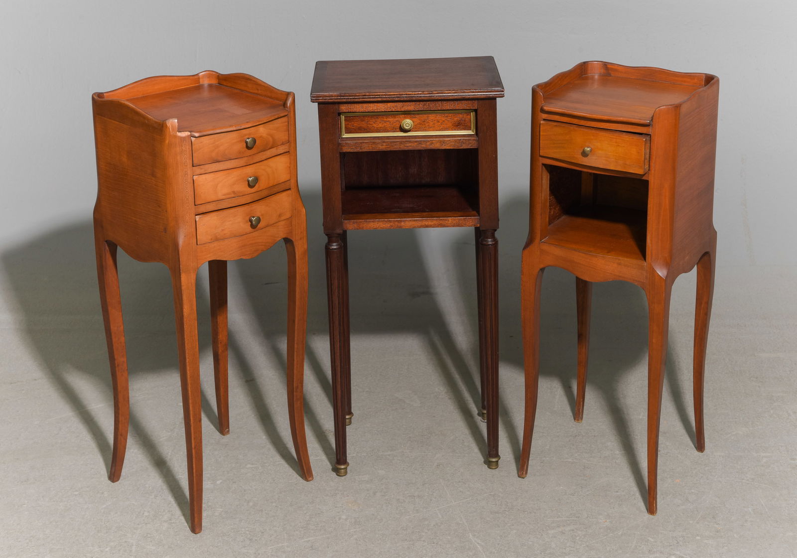 3 French Nightstands / Occasional Tables: 3 French Nightstands / Occasional Tables - Two are 27.5 in tall x 9.25 x 10.25 and the other is 27.25 in tall x 11.5 x 8.75