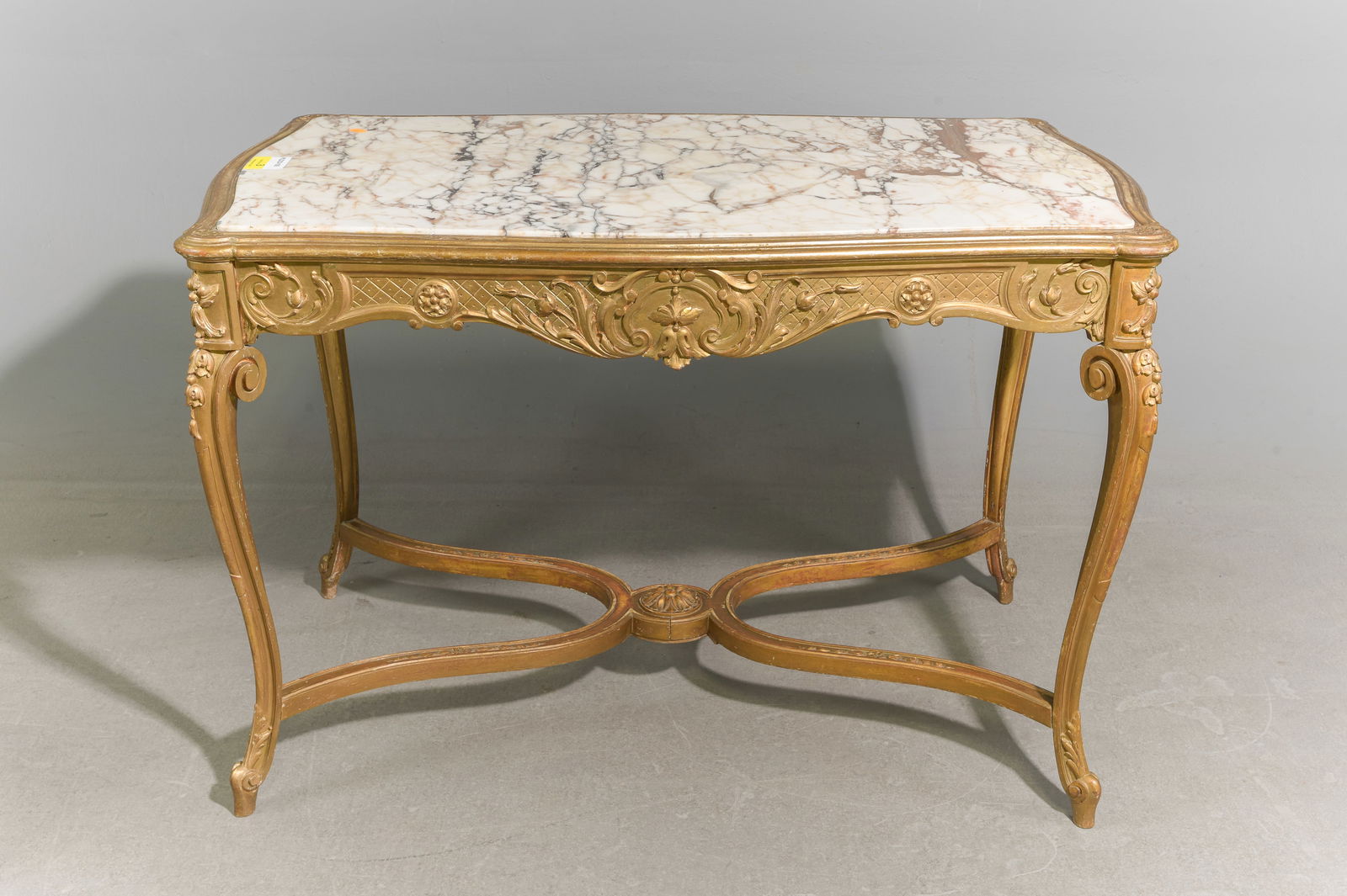 Louis XV Style Gold Gilt Marble Top Center Table: French Louis XV Style Gold Gilt Marble Top Center Table - 31 in tall x 46 x 29.5