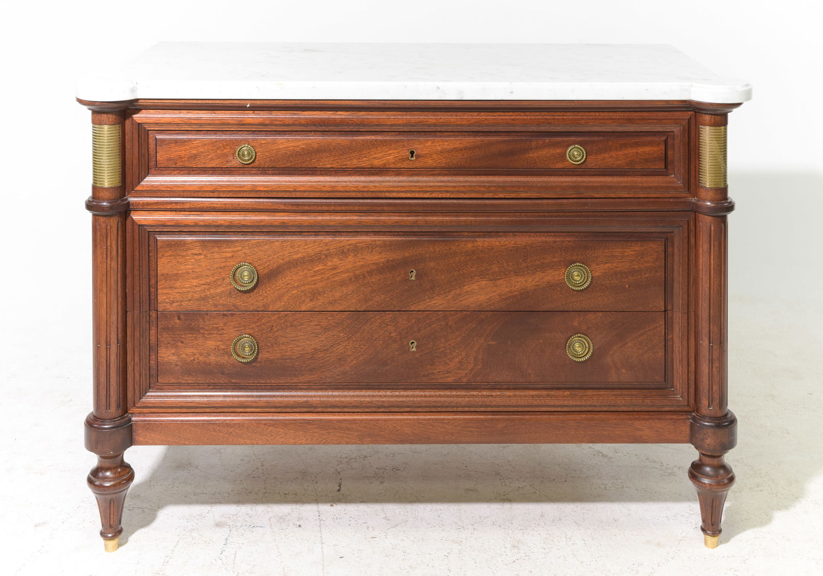 Louis XVI Style White Marble Top 3 Drawers Chest (1 of 5)