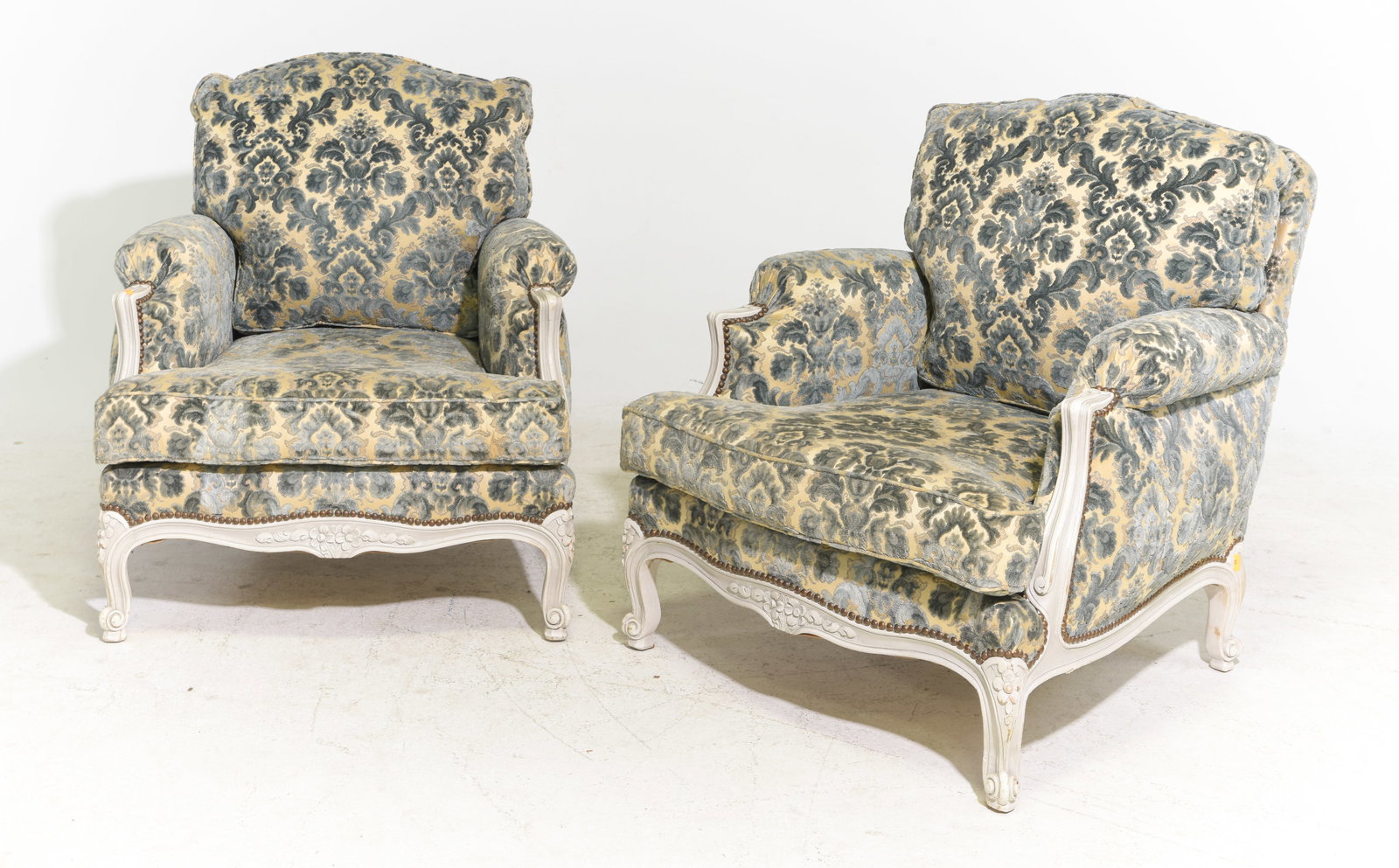 Pair Of Louis XV Style Painted Upholstered Arm Chairs (1 of 5)