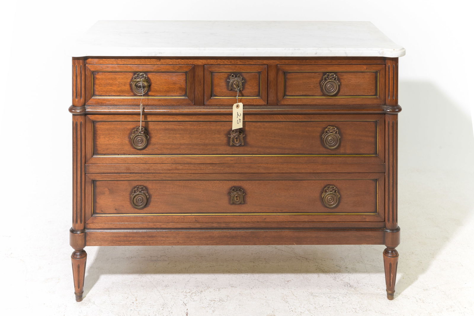 Louis XVI Style White Marble Top 5 Drawers Chest (1 of 5)