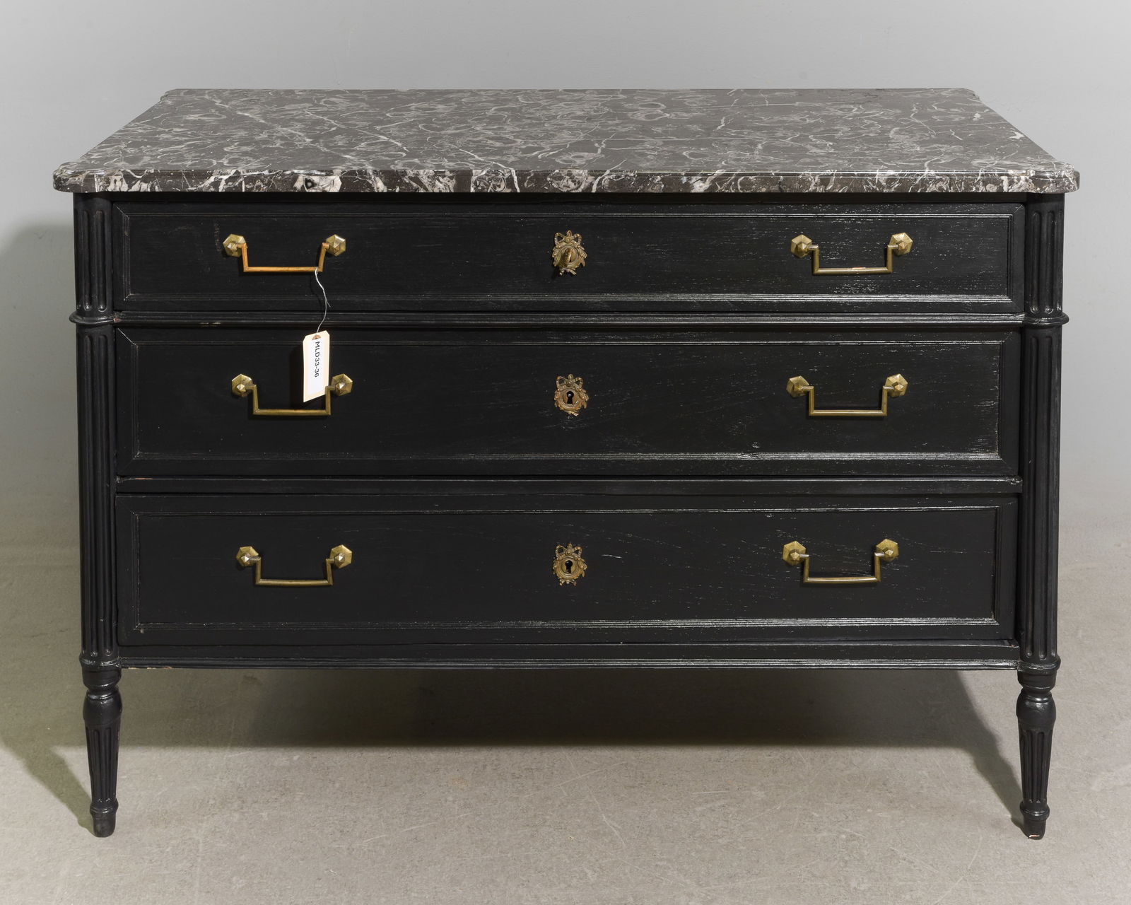 Louis XVI Style Marble Top Painted 3 Drawer Chest (1 of 4)