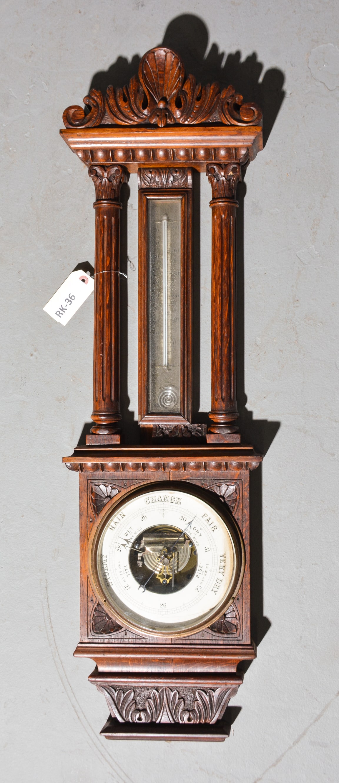 Oak Barometer / Thermometer: Oak Barometer / Thermometer - 40 in tall x 12 x 4