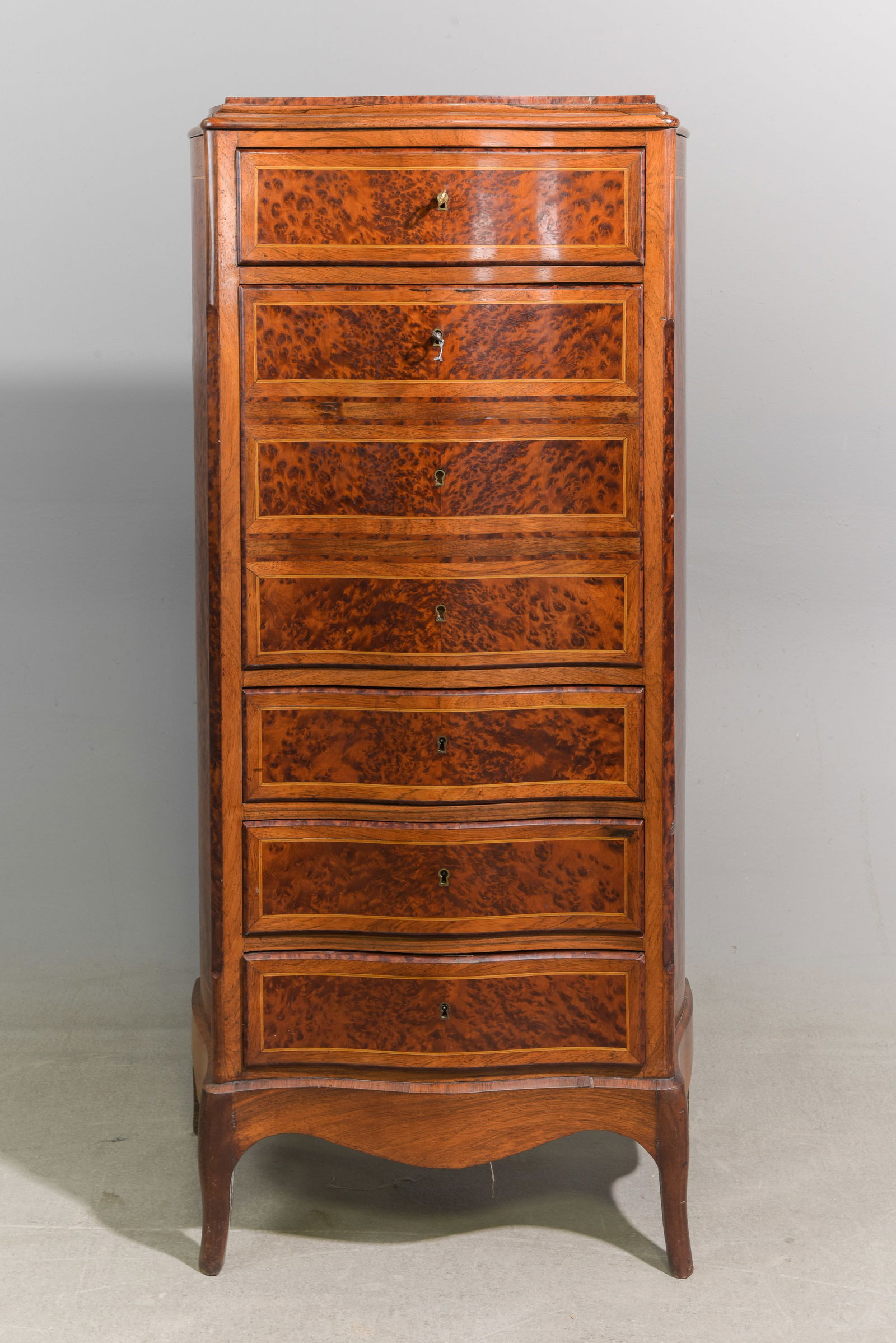 Napoleon III Style Walnut Secretaire Chest: French Napoleon III Style Walnut Secretaire Chest - 52 in tall x 24.5 x 13.5