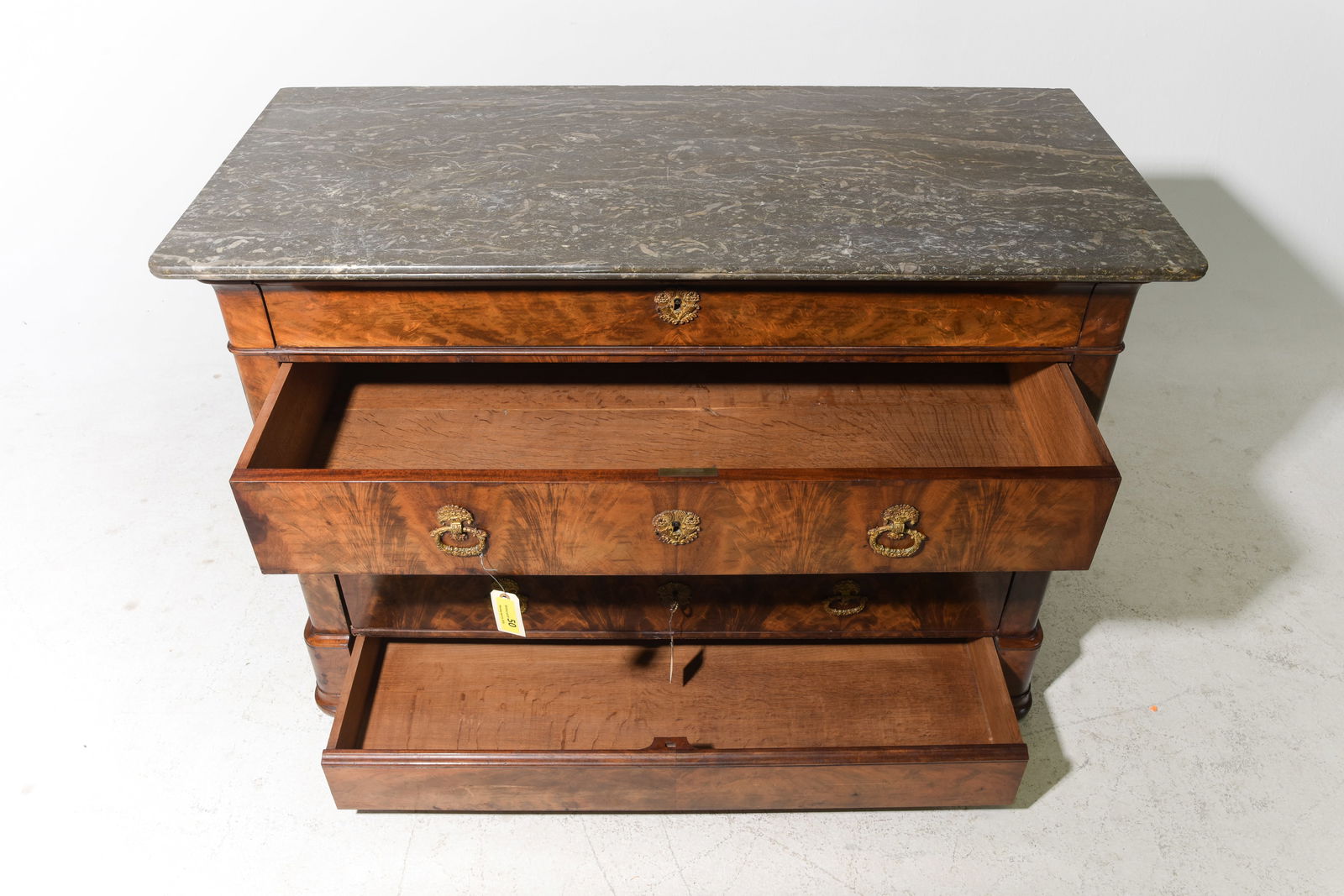 Louis Philippe Style Marble Top 4 Drawer Chest #1: French Louis Philippe Style Marble Top 4 Drawer Chest - 37 in tall x 51.25 x 24