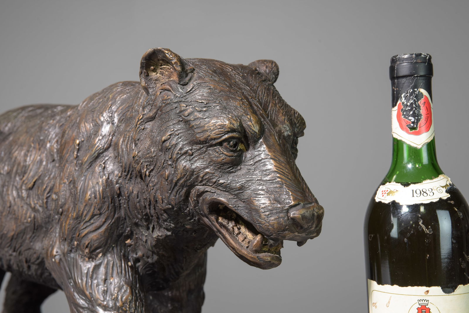 Cast Bronze Bear On Marble Base - 2