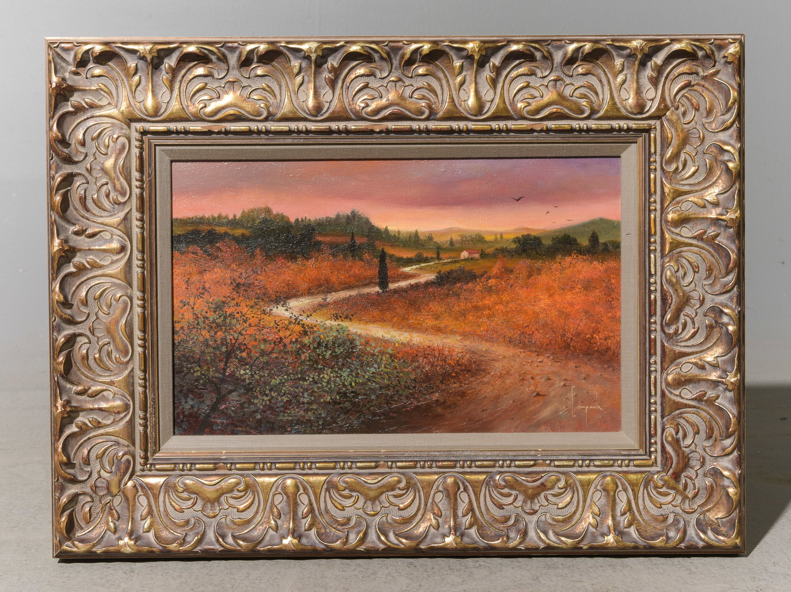 Framed Art on Canvas Tuscan Landscape Sunset: Framed Art on Canvas Tuscan Landscape Sunset - 17.25 x 23.75 x 1.75, The work itself is 9.5 x 15.5