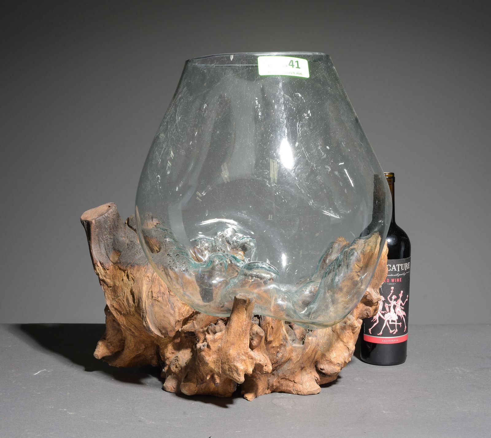 Small Blown Glass & Driftwood Terrarium: Small Blown Glass & Driftwood Terrarium - 13.5 in tall x 12.5 x 10
