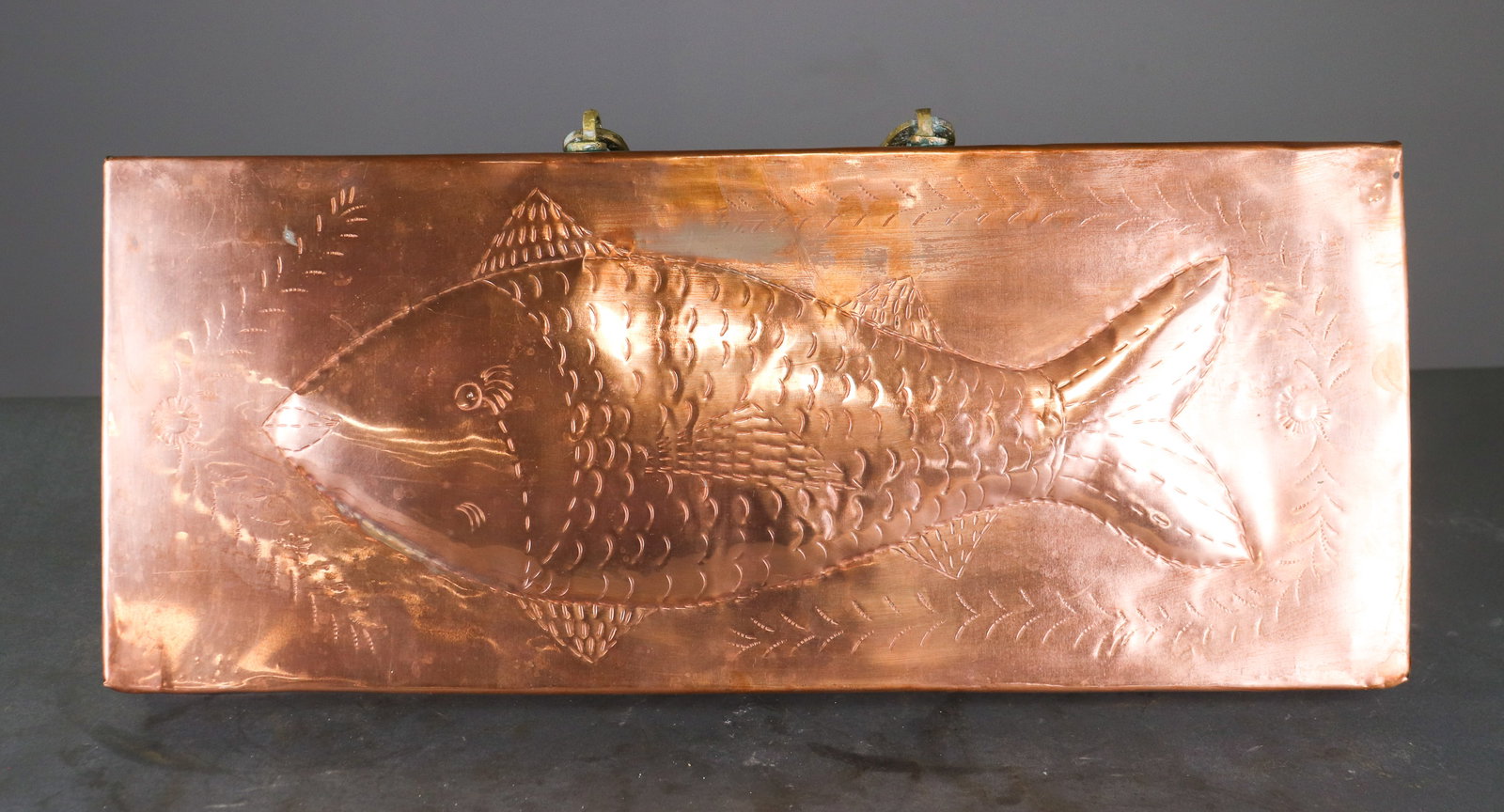 Copper Fish Embossed Hanging Wall Decor: Copper Fish Embossed Hanging Wall Decor - 8.5 in tall x 20.25 x 2